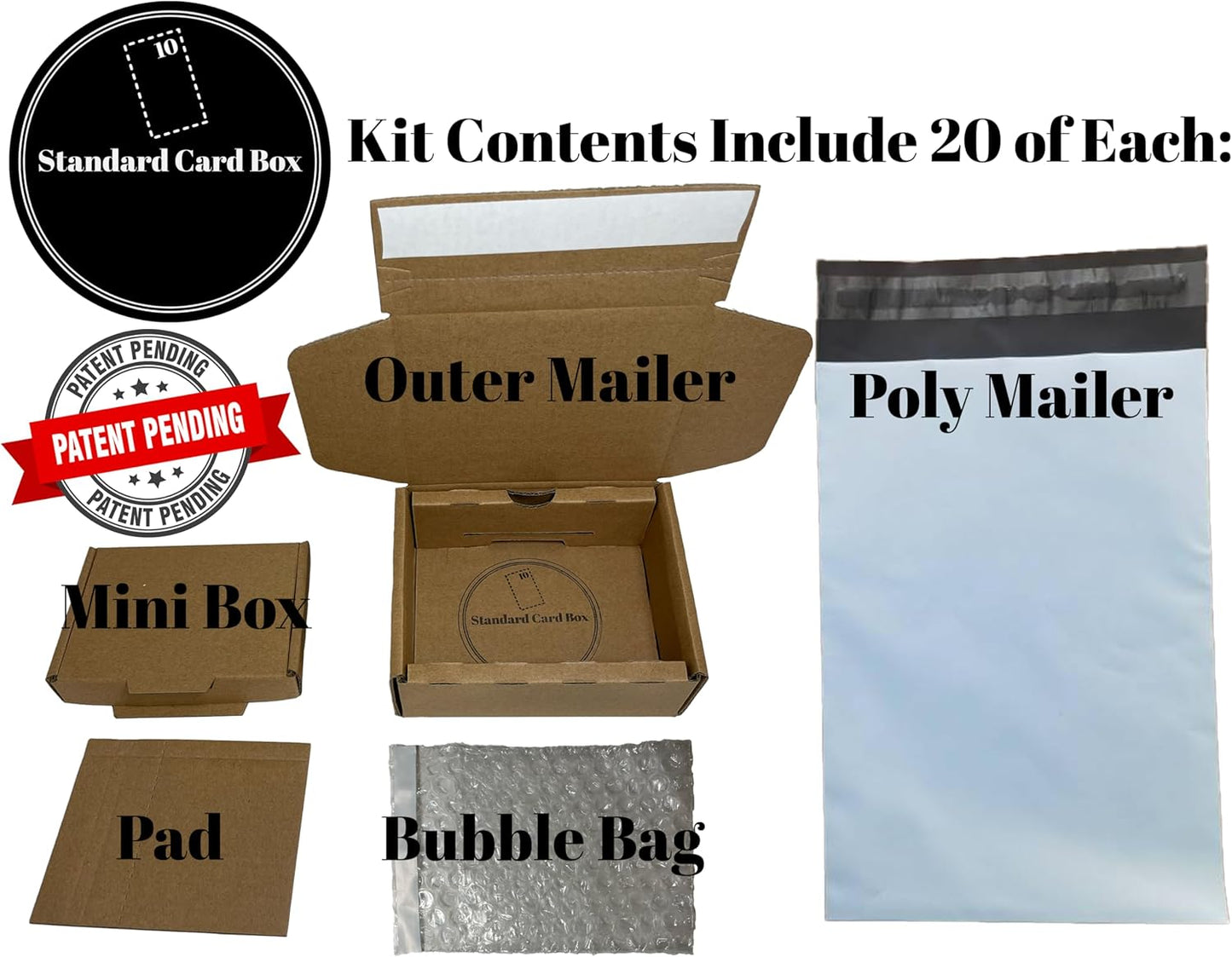 Trading Card Shipping Kit, 20 Count, Small Box - With Cardboard Protector, Plastic Envelopes, Rigid Mailers