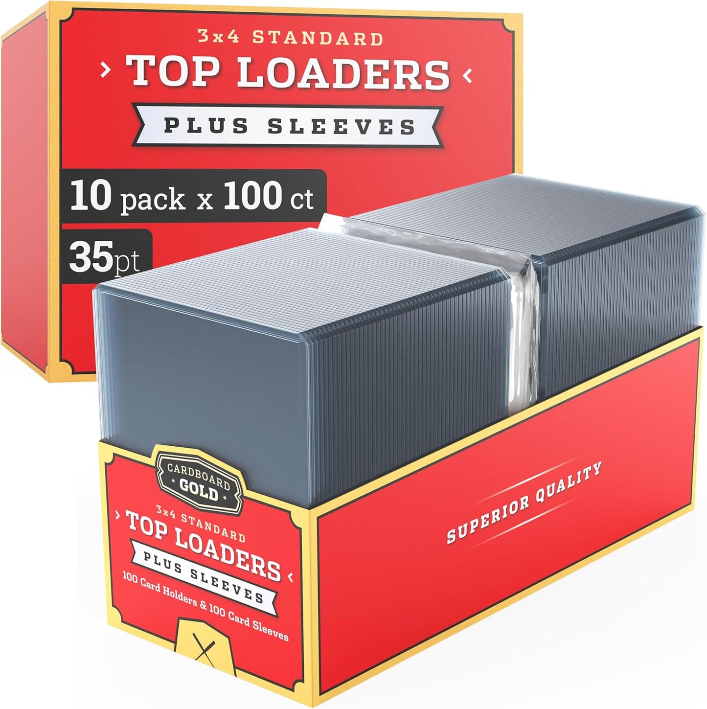 100ct Pack 35pt Card Toploaders with Bonus Soft Sleeves